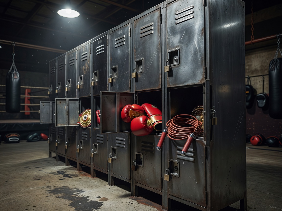 Heavy steel gym lockers guarding premium boxing loot