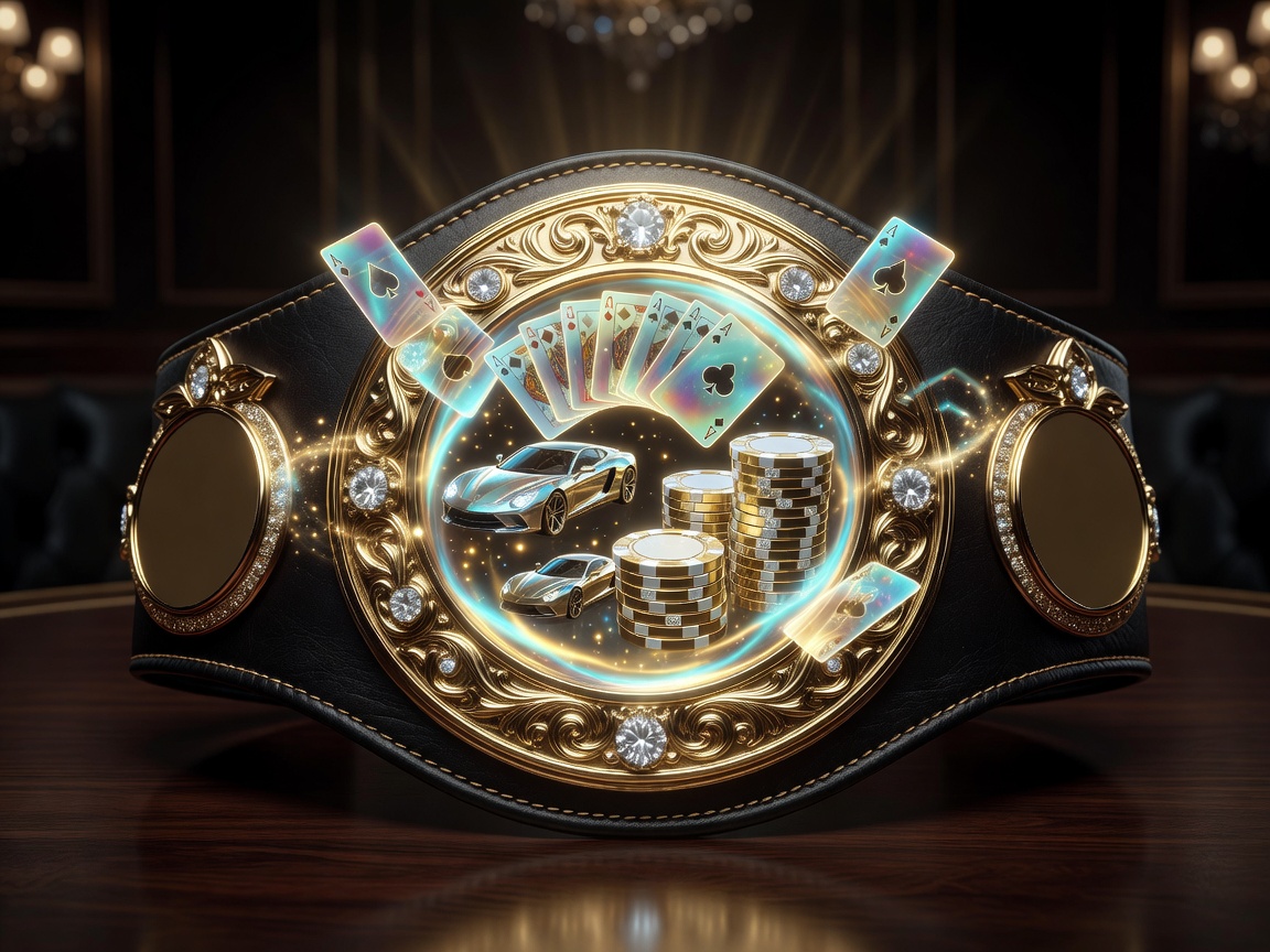 A glowing championship boxing belt revealing high-tier social casino rewards